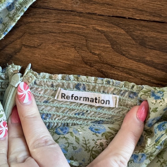 Reformation Sienne Floral Ditsy Midi Dress Puff Sleeve Babydoll 4 Green Blue - Picture 6 of 7